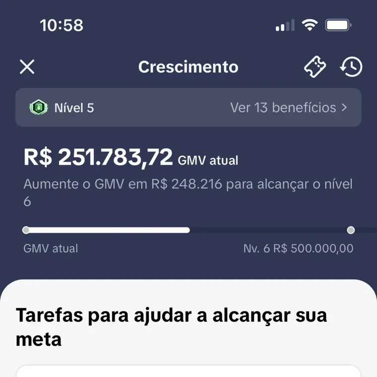 Central de criadores mostrando R$ 251.783,72 de GMV acumulado