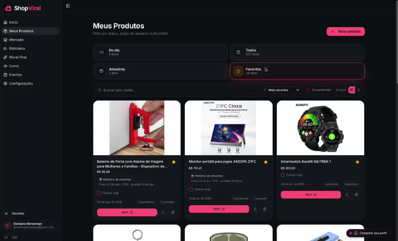 Demonstração do Shop Viral gerando um roteiro
