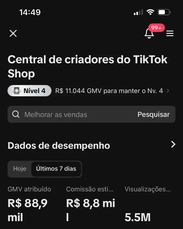 Central de criadores do TikTok Shop com 5.5M de visualizações em 7 dias